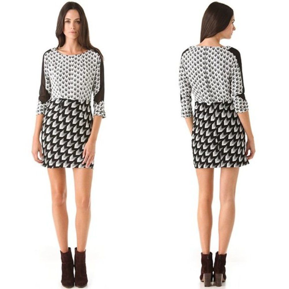 Rag & Bone white black arrow mixed print silk long sleeve mini dress